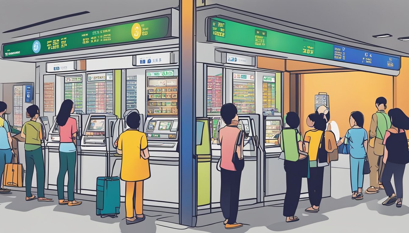 A bustling money changer in Jurong, Singapore offers a range of comprehensive services to its customers. The colorful exchange rates board catches the eye, while customers line up to exchange their currency