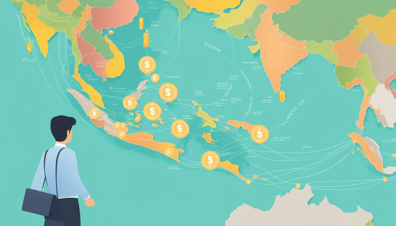 Currency flows from Singapore to Malaysia in a seamless transfer, symbolizing personal finance
