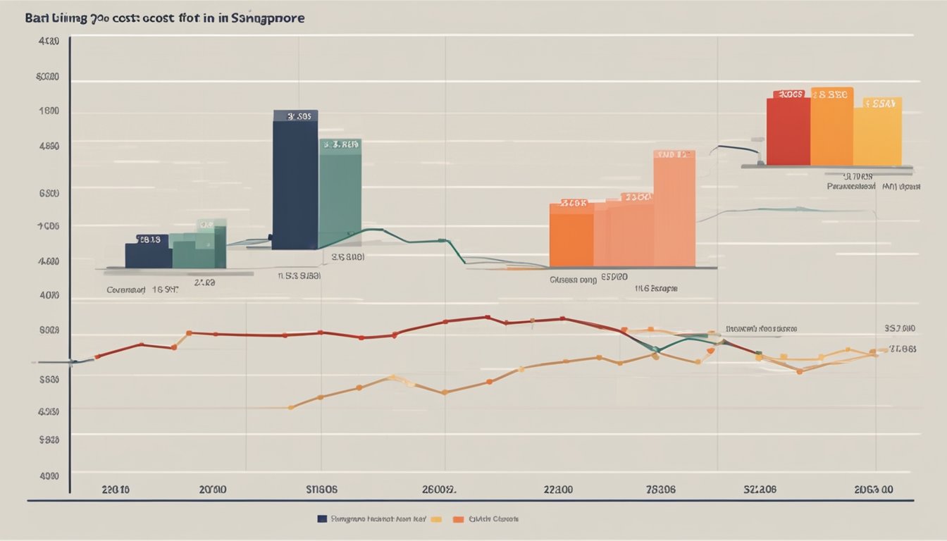 A bar graph showing the steady increase in the cost of living in Singapore over the past decade, with the current year's data highlighted in red