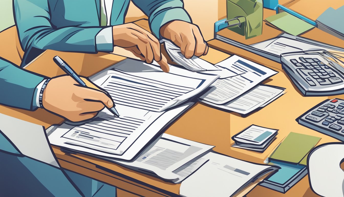 A person with low income fills out a loan application form at a bank or financial institution. They provide income documentation and personal information to apply for a personal loan