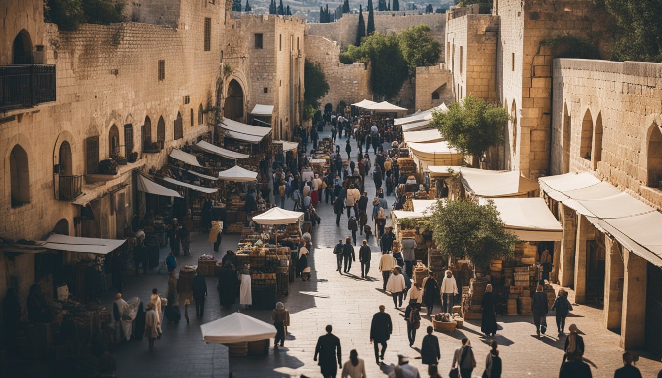 The bustling streets of Jerusalem's Old City are filled with vibrant markets, ancient stone walls, and historic landmarks, creating a rich tapestry of cultural experiences and daily life