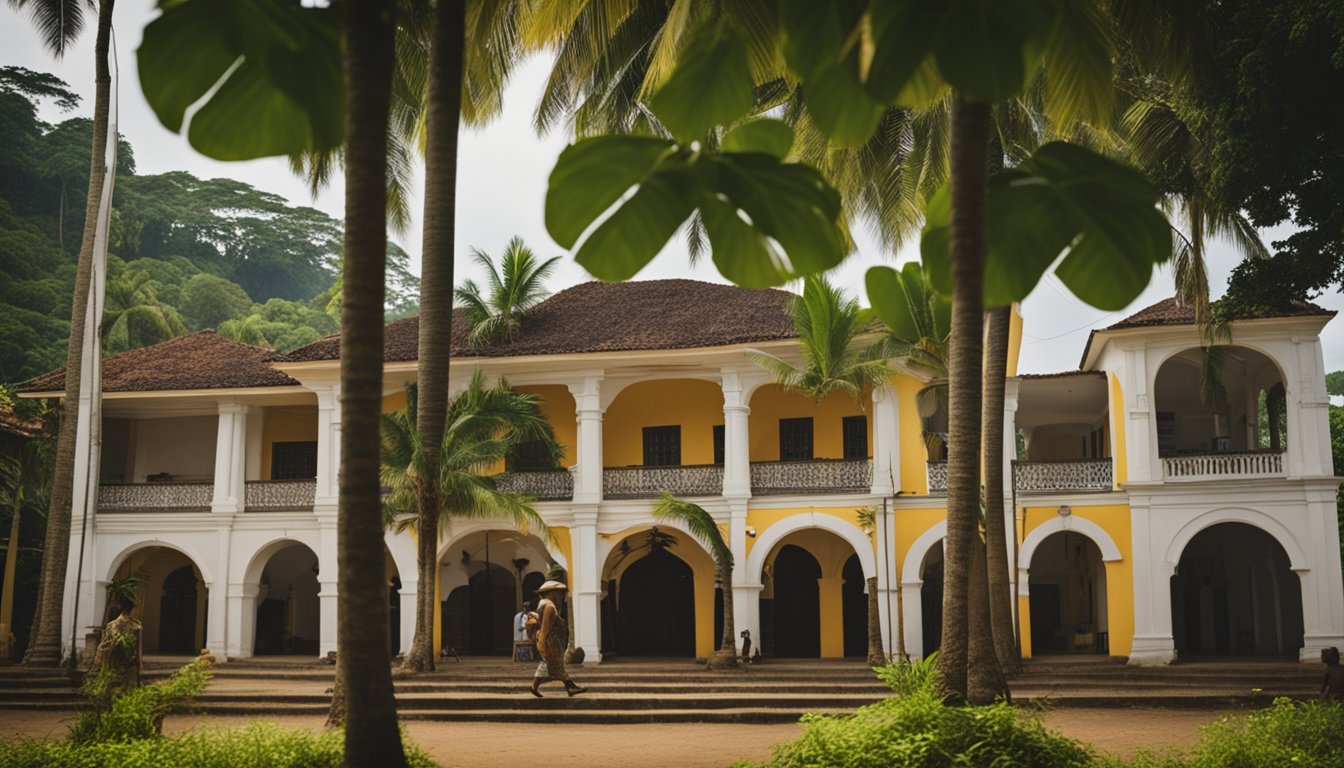 Lush rainforests and pristine beaches surround colorful colonial architecture, while locals engage in traditional dances and music in Sao Tome and Principe