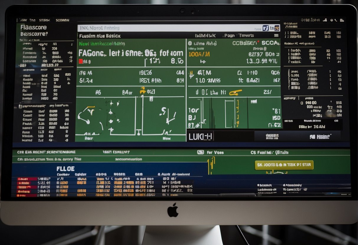 The scene depicts a computer screen displaying the flashscore.com.ve website with various sports scores, statistics, and live updates. The site is user-friendly and provides a wide range of sports information