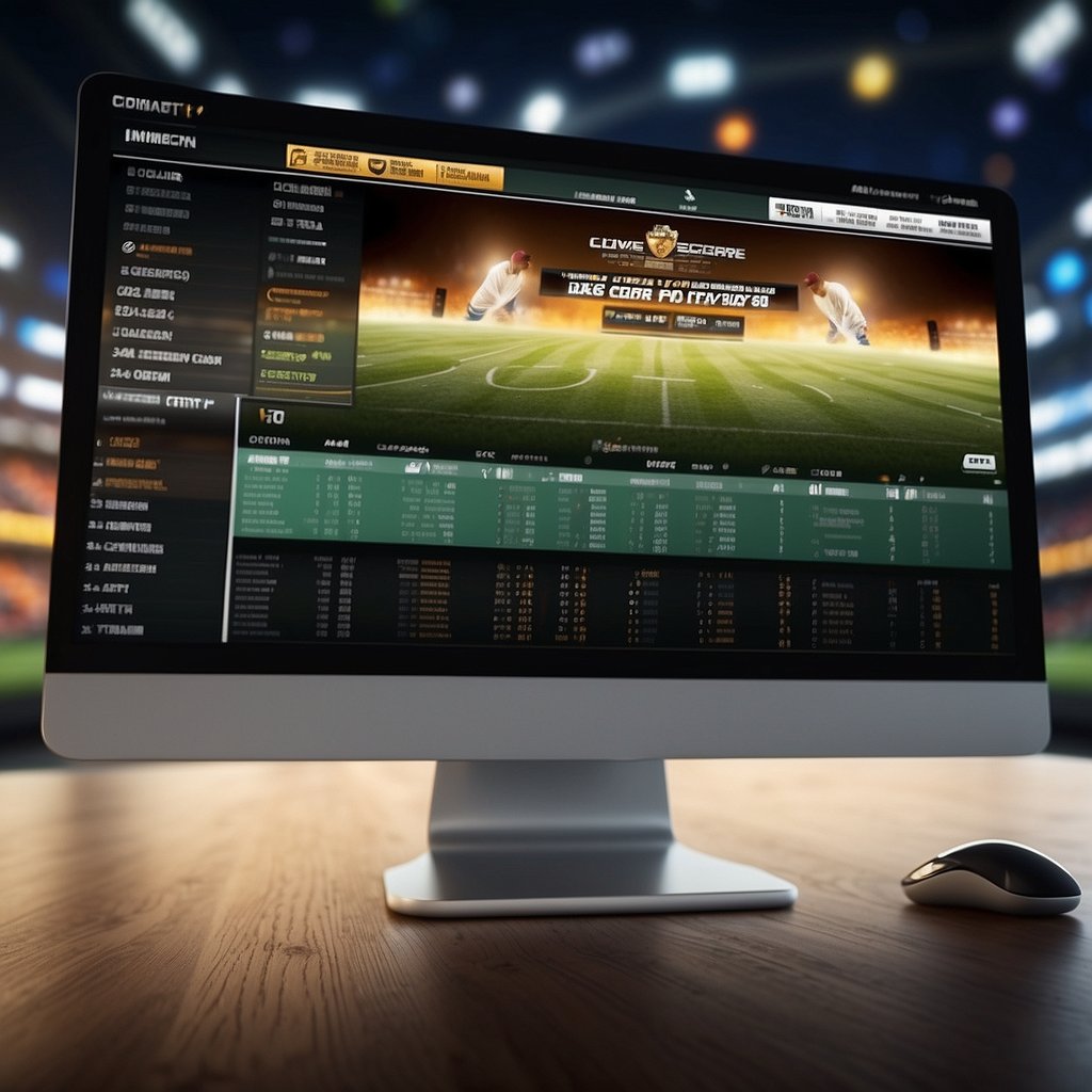 A computer screen displays flashscore.com with live sports scores, statistics, and updates. The website features a clean layout with tabs for different sports and a search bar for specific events