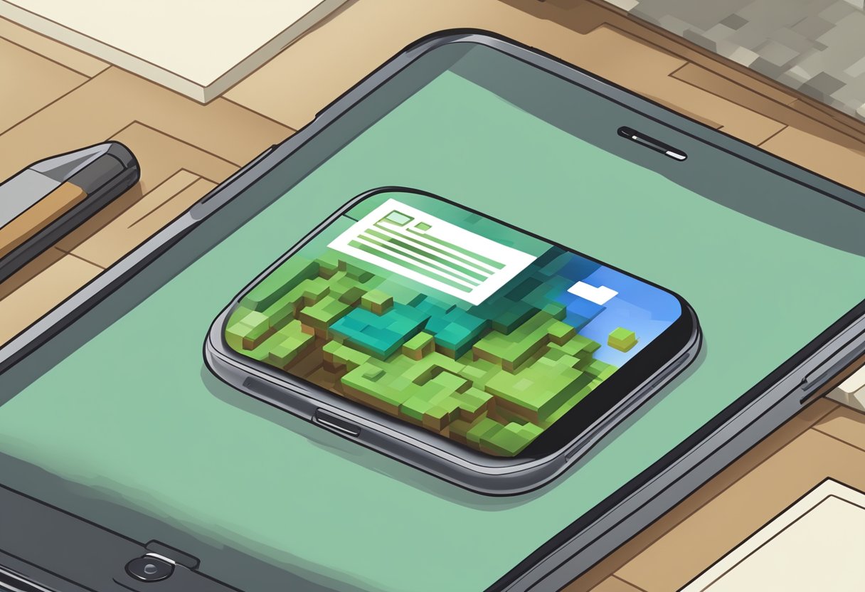 A smartphone displaying the Minecraft app download page with a disclaimer about legal and ethical considerations