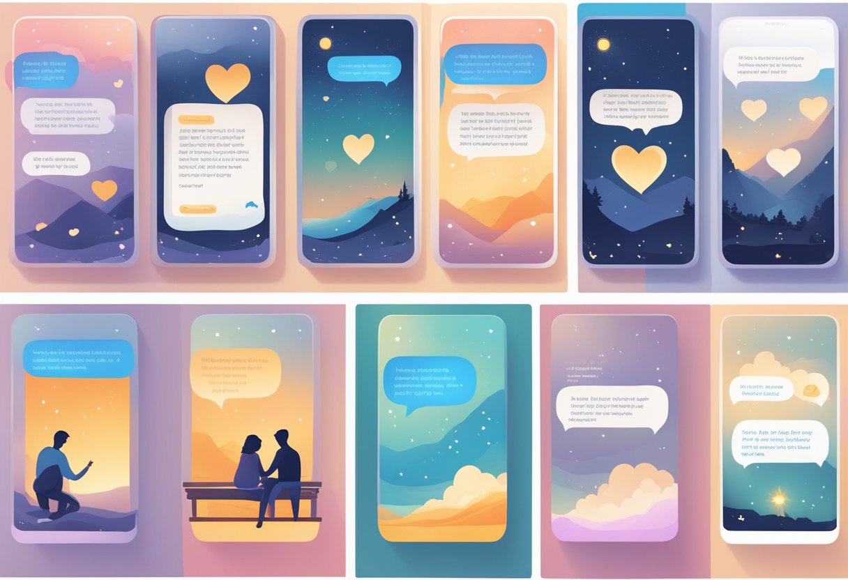 A couple's text messages displayed in different stages of their relationship, expressing sweet and romantic good night love messages