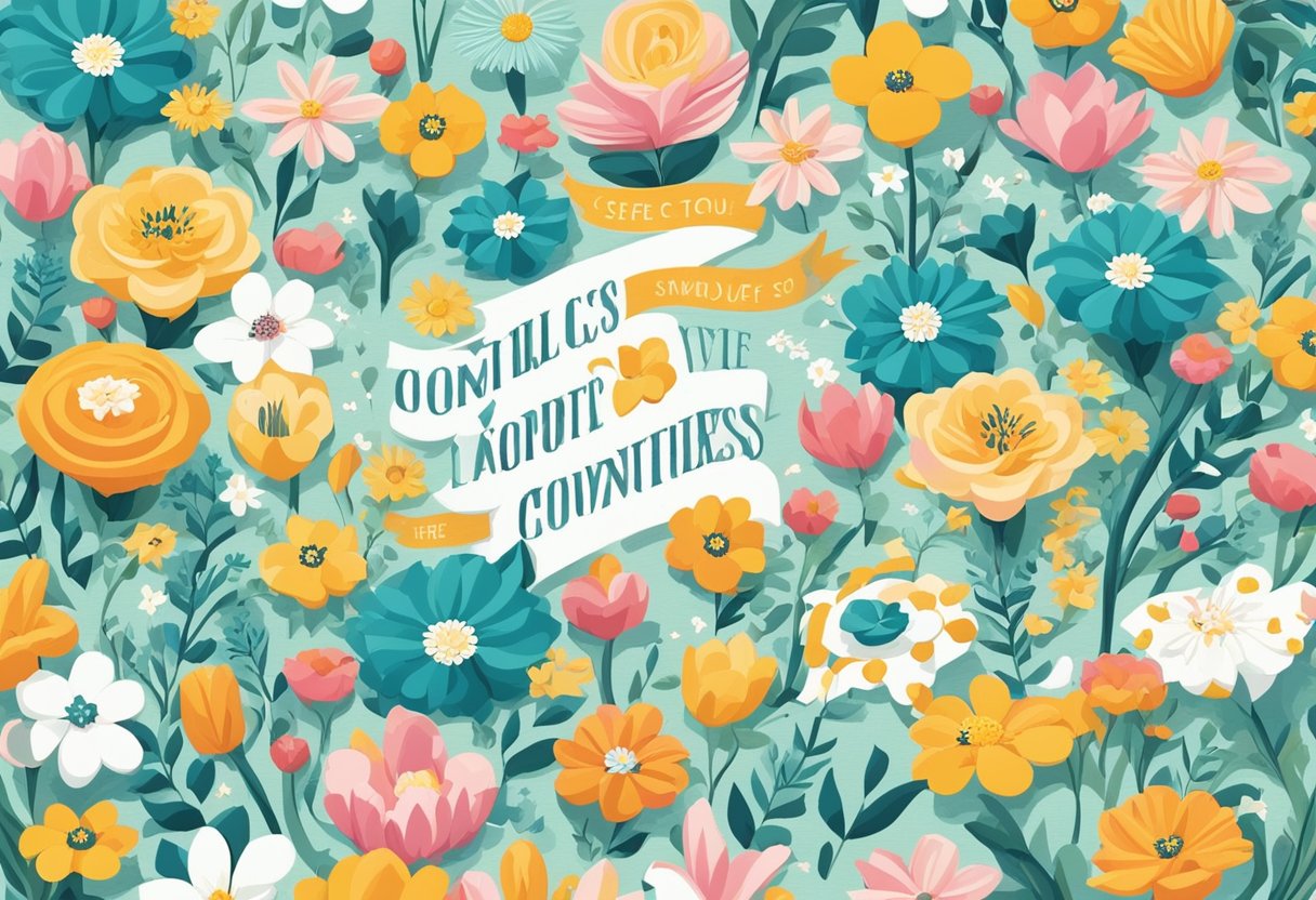 A collection of quotes arranged in a variety of fonts and sizes, surrounded by decorative elements like flowers, stars, and swirls