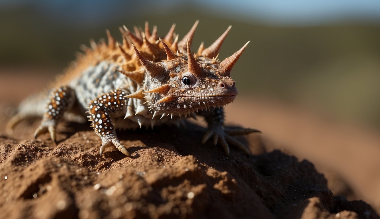 The thorny devil's skin channels water, with tiny grooves guiding droplets towards its mouth