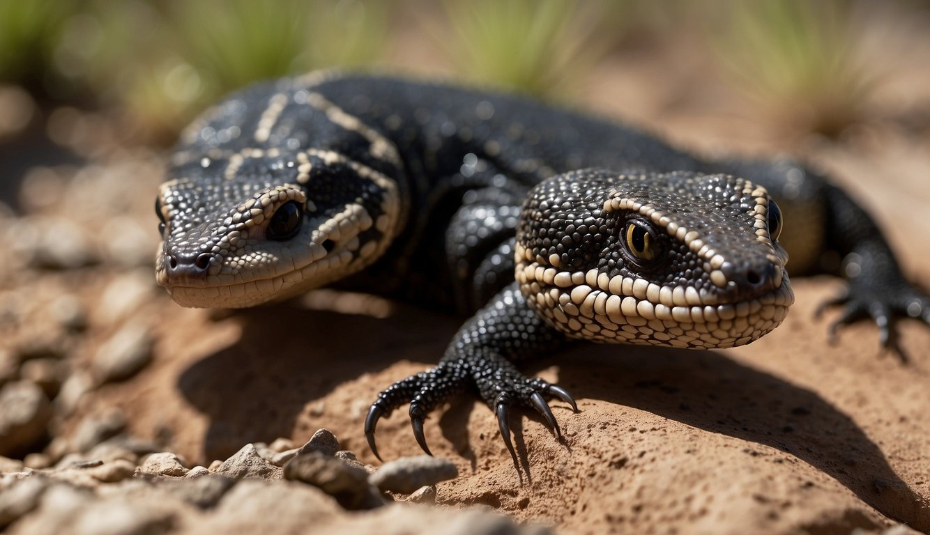 A Gila monster bites into its prey, injecting venom from its jaws.

The venom incapacitates the victim, allowing the lizard to feed