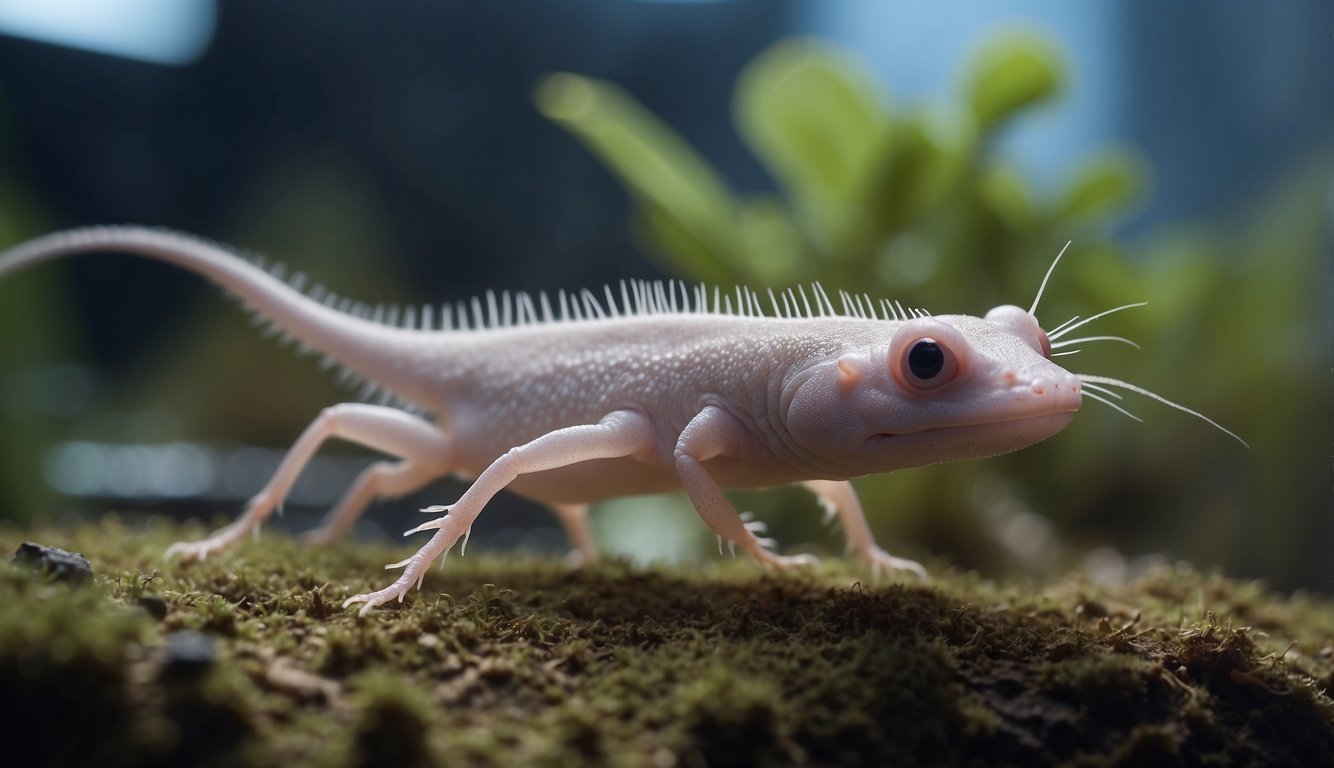 An axolotl's regenerating its lost limb, displaying tissue regrowth and healing process in a laboratory setting