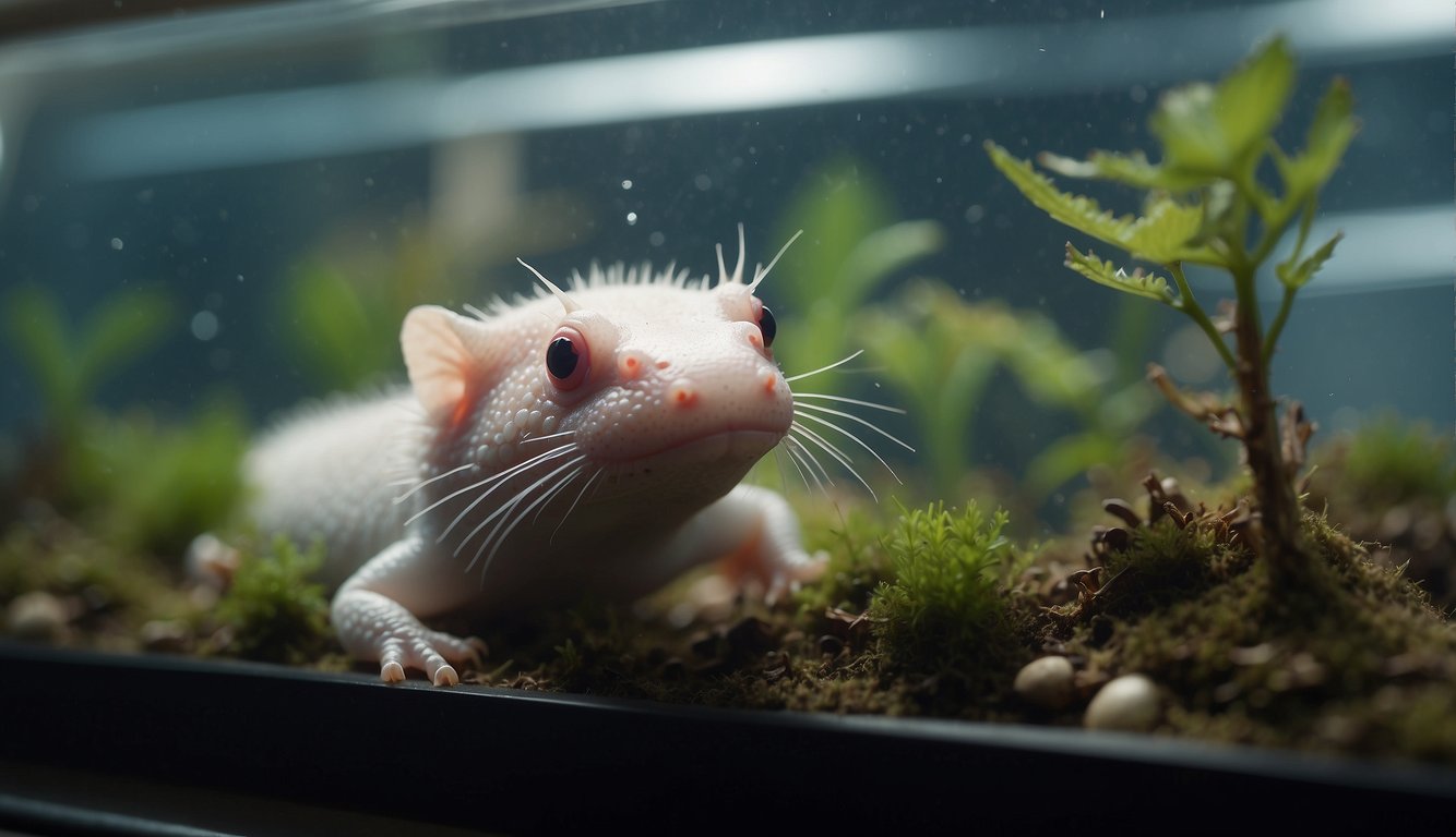 Axolotls regrowing limbs in a laboratory tank