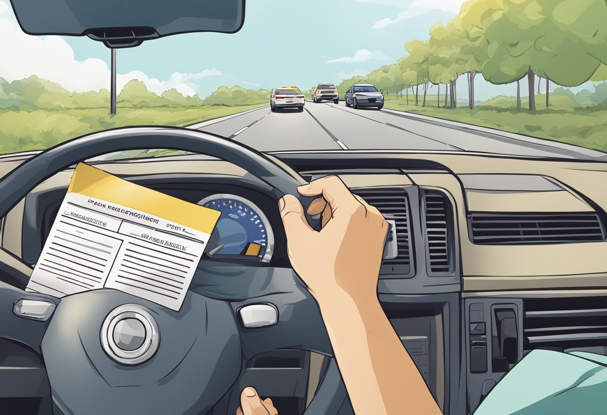 A driver receiving a traffic ticket while holding a provisional driver's license. The officer points to the list of common infractions and penalties
