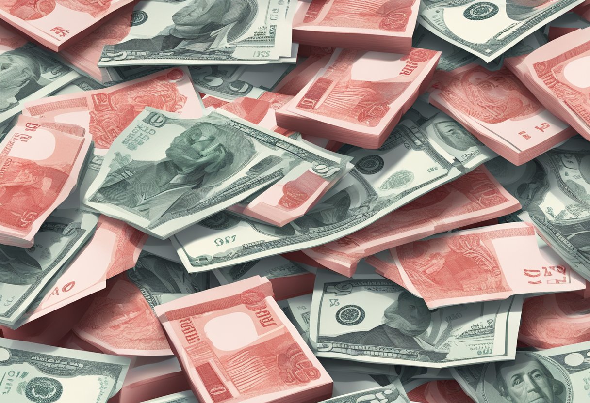 A pile of money surrounded by red "negativado" stamps