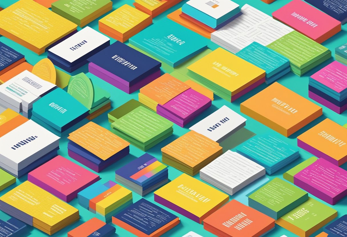 A pile of colorful quote cards arranged in a grid pattern, with bold typography and varying sizes, creating an eye-catching design