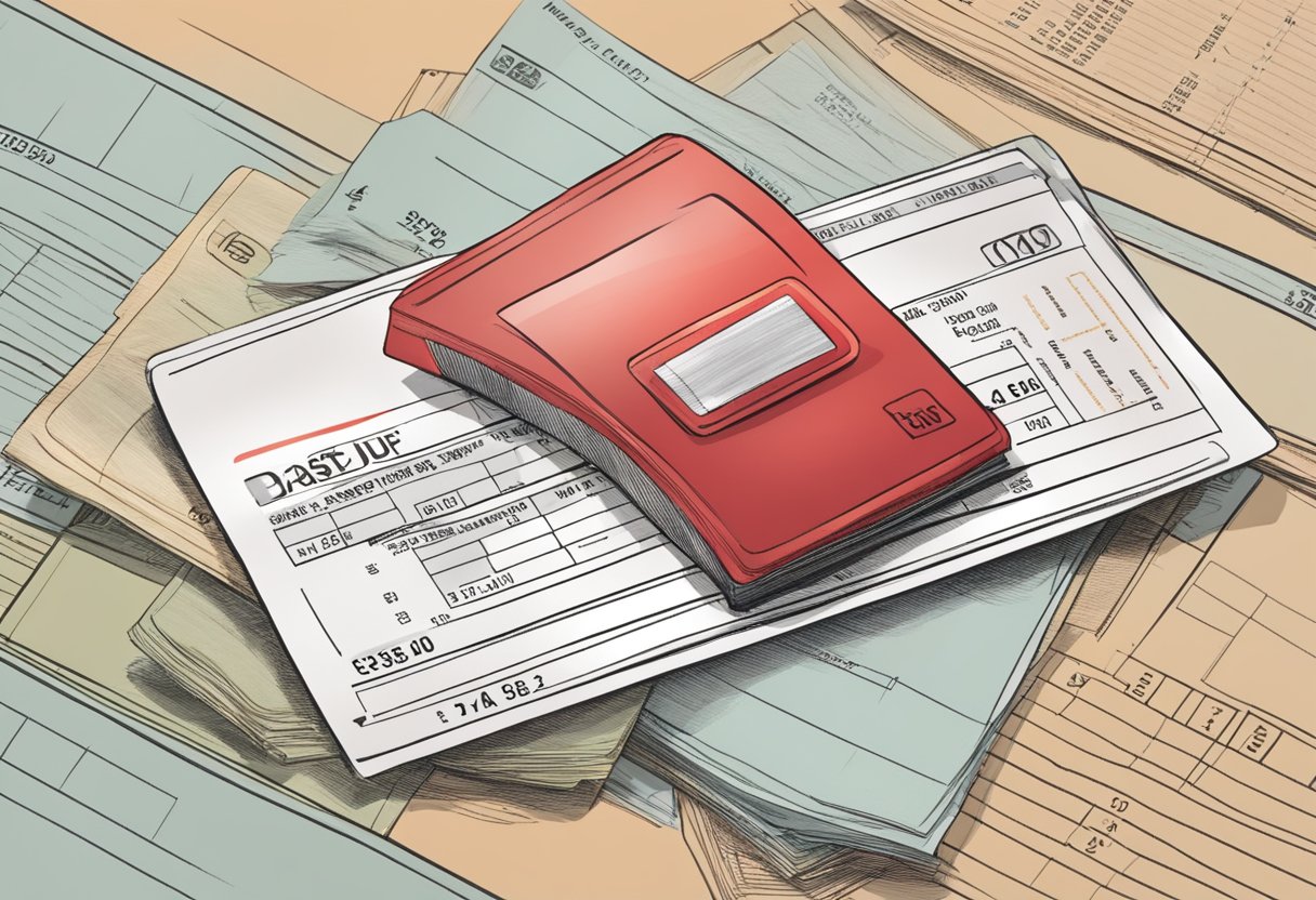 A pile of unpaid bills and a red "past due" stamp on a credit card statement