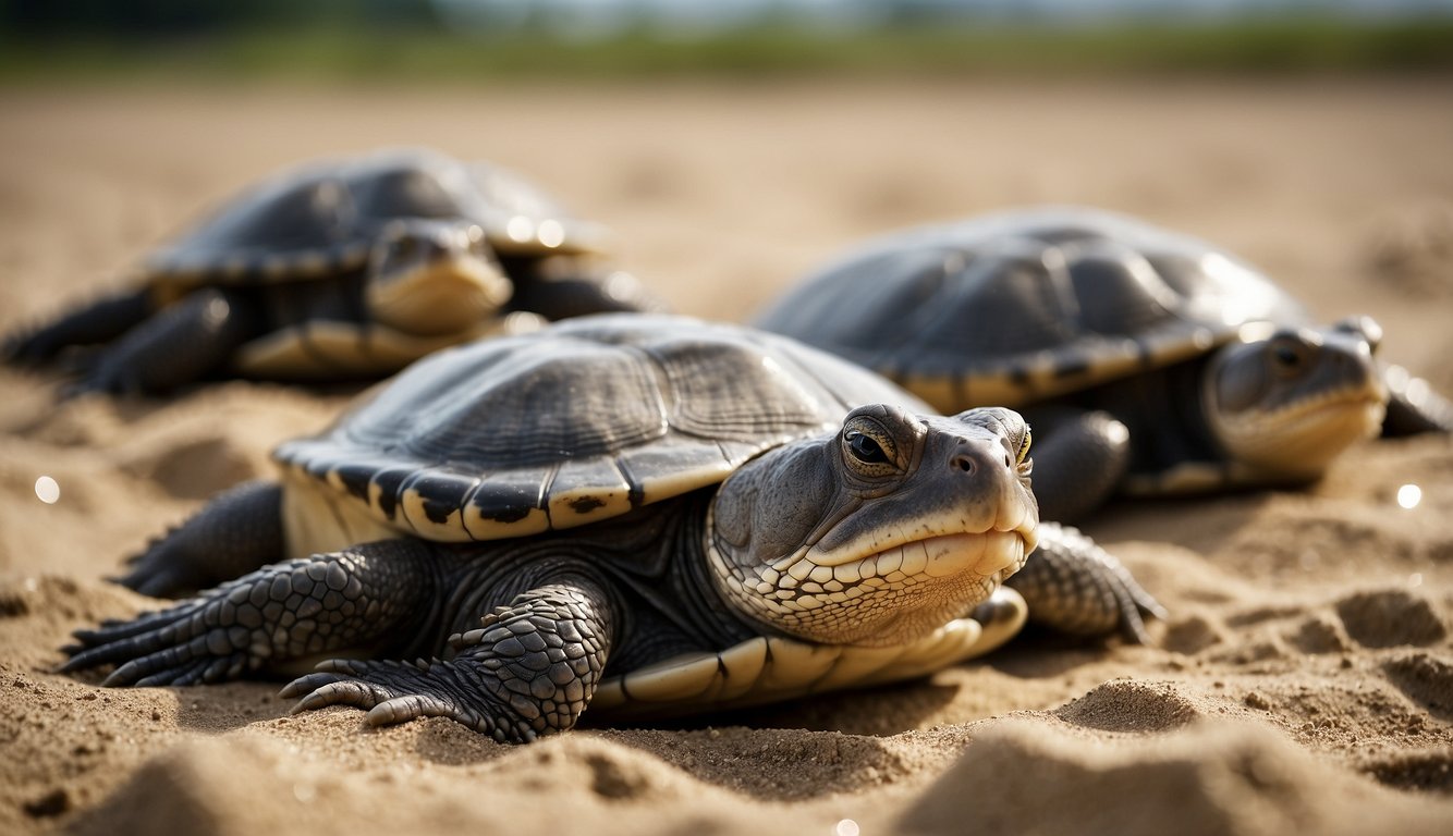 Softshell turtles swiftly bury themselves in the sand using the Sand Burial Technique.

The turtles' streamlined bodies disappear beneath the grains as they move with precision and speed