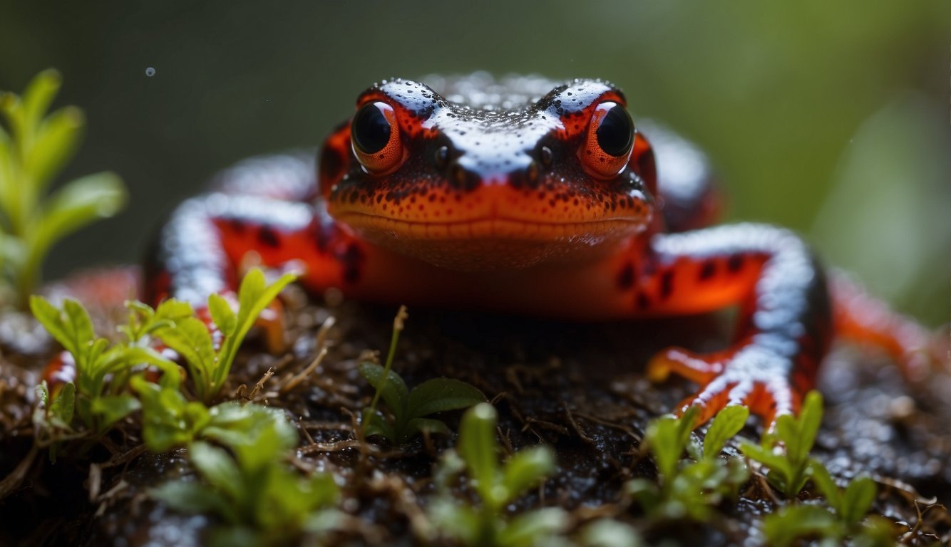 Bright red salamanders emit toxic skin secretions, causing nearby plants to wither and animals to retreat.

The sizzling, bubbling liquid creates a hazardous, otherworldly scene