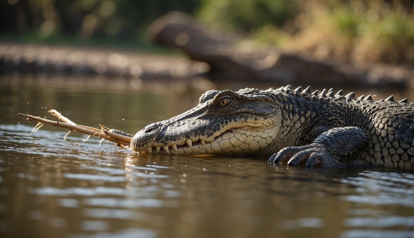 Nile crocodiles using sticks to lure birds for food
