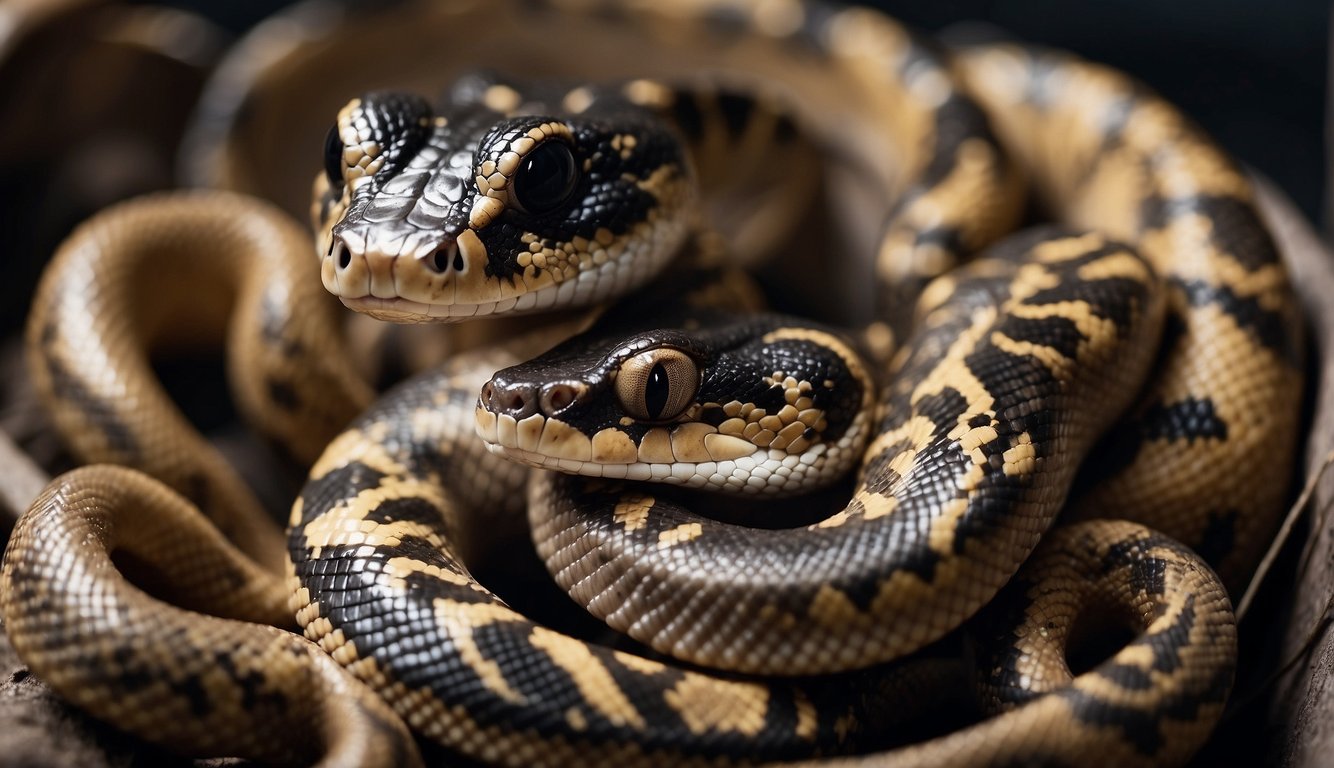 Newborn boa constrictors emerge from their mother's coils, wriggling and squirming as they take their first breaths in the world