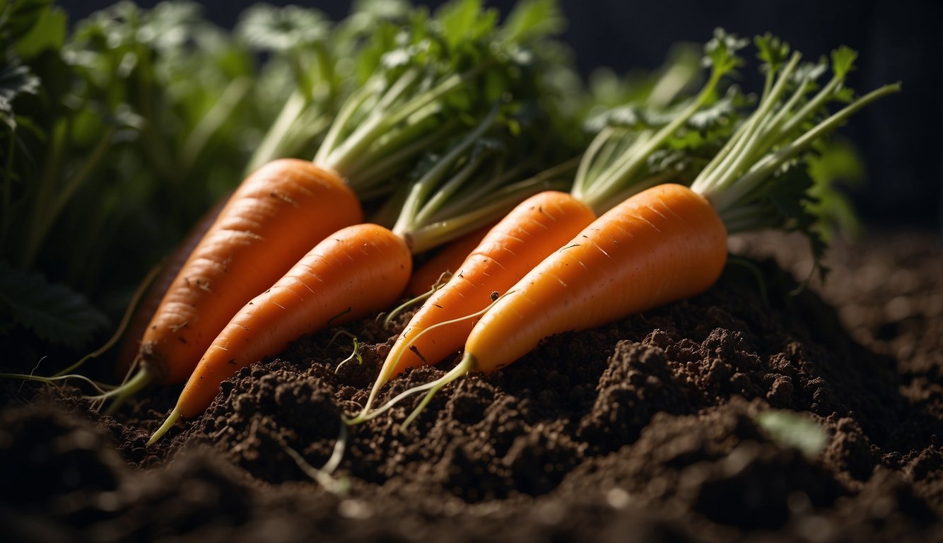Carrots being pulled from soil, placed in a container, and stored in a cool, dark place