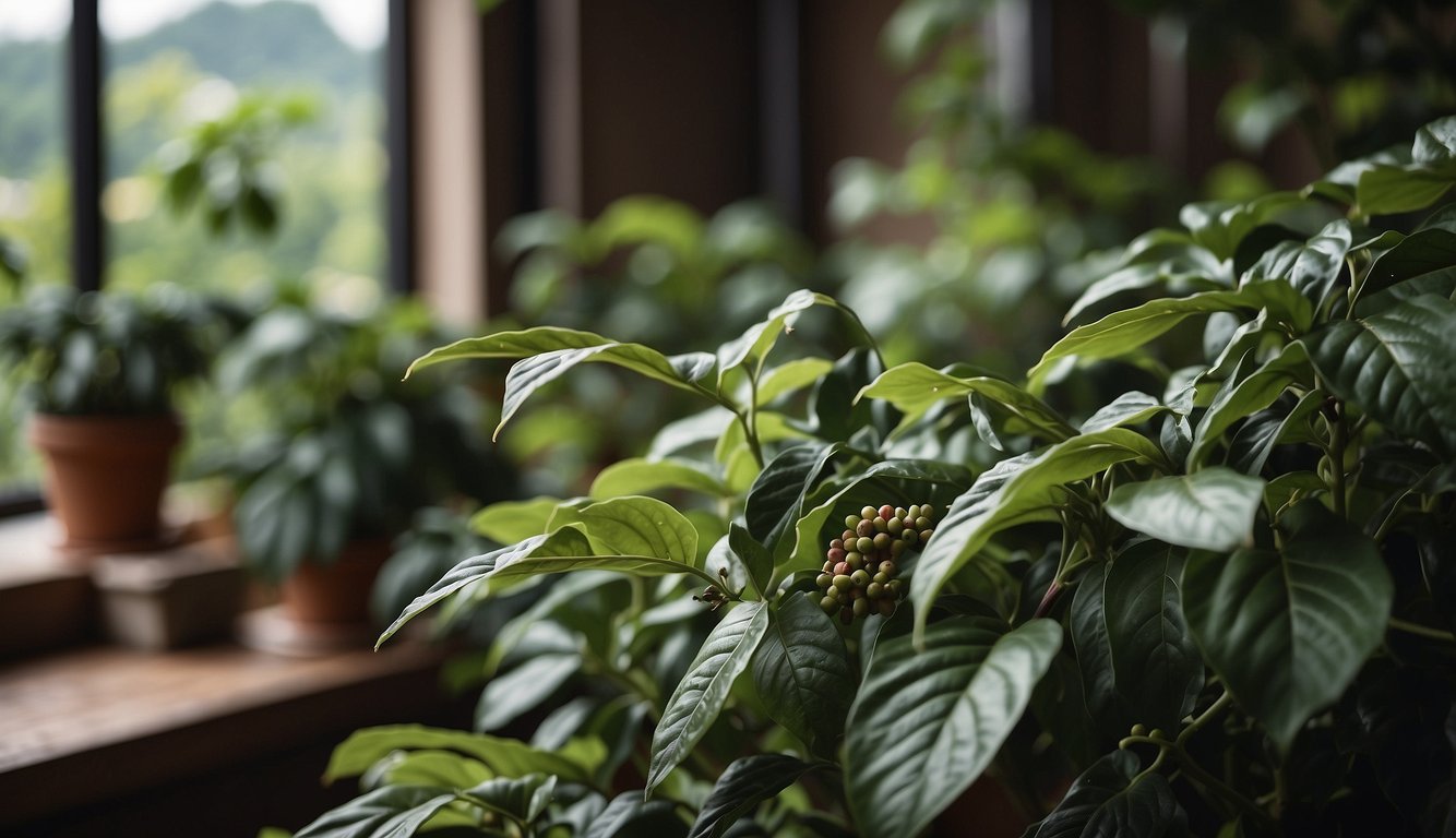 Coffee plants being harvested at a cozy home coffee house