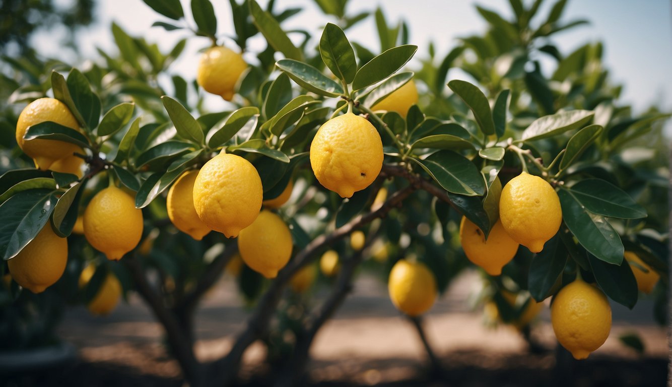 Lemon tree with no lemons, surrounded by fertilizer and water