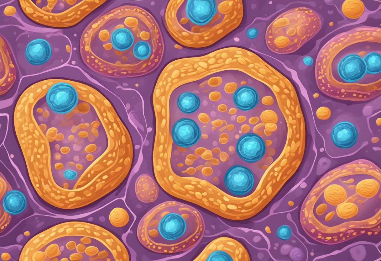 Mitochondria engulfed by autophagosomes, fusing with lysosomes. ATP production decreases