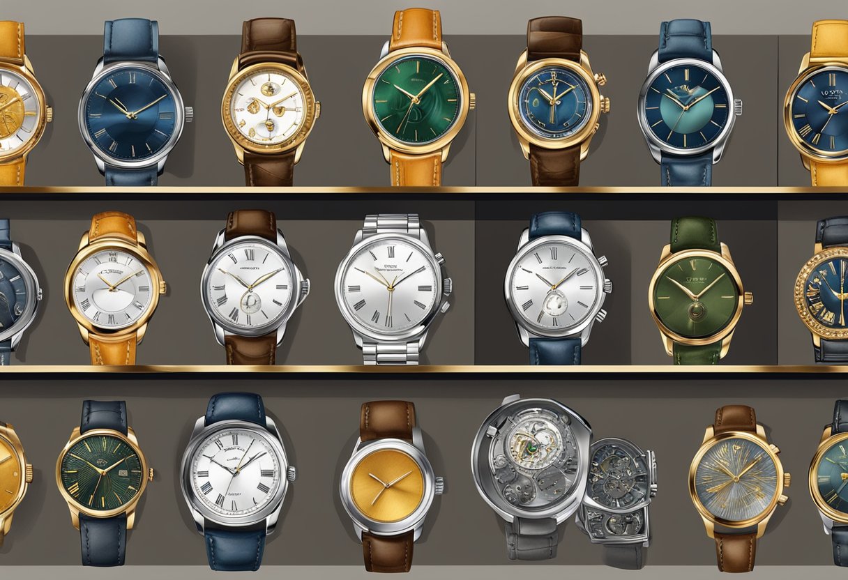 A collection of stylish watches displayed on a velvet-lined tray, reflecting different designs and materials, showcasing the impact of timepiece fashion