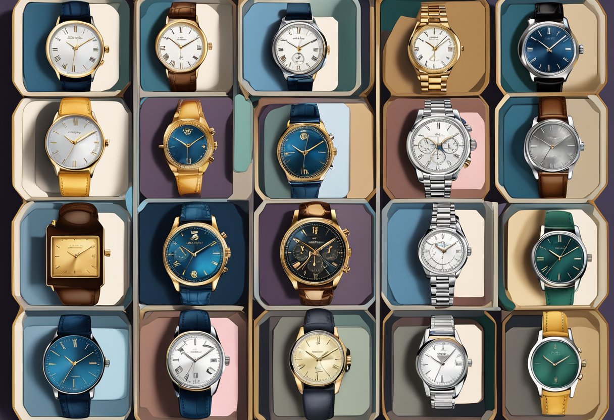 A watch collection displayed on a velvet-lined tray, each timepiece carefully paired with a coordinating outfit or occasion