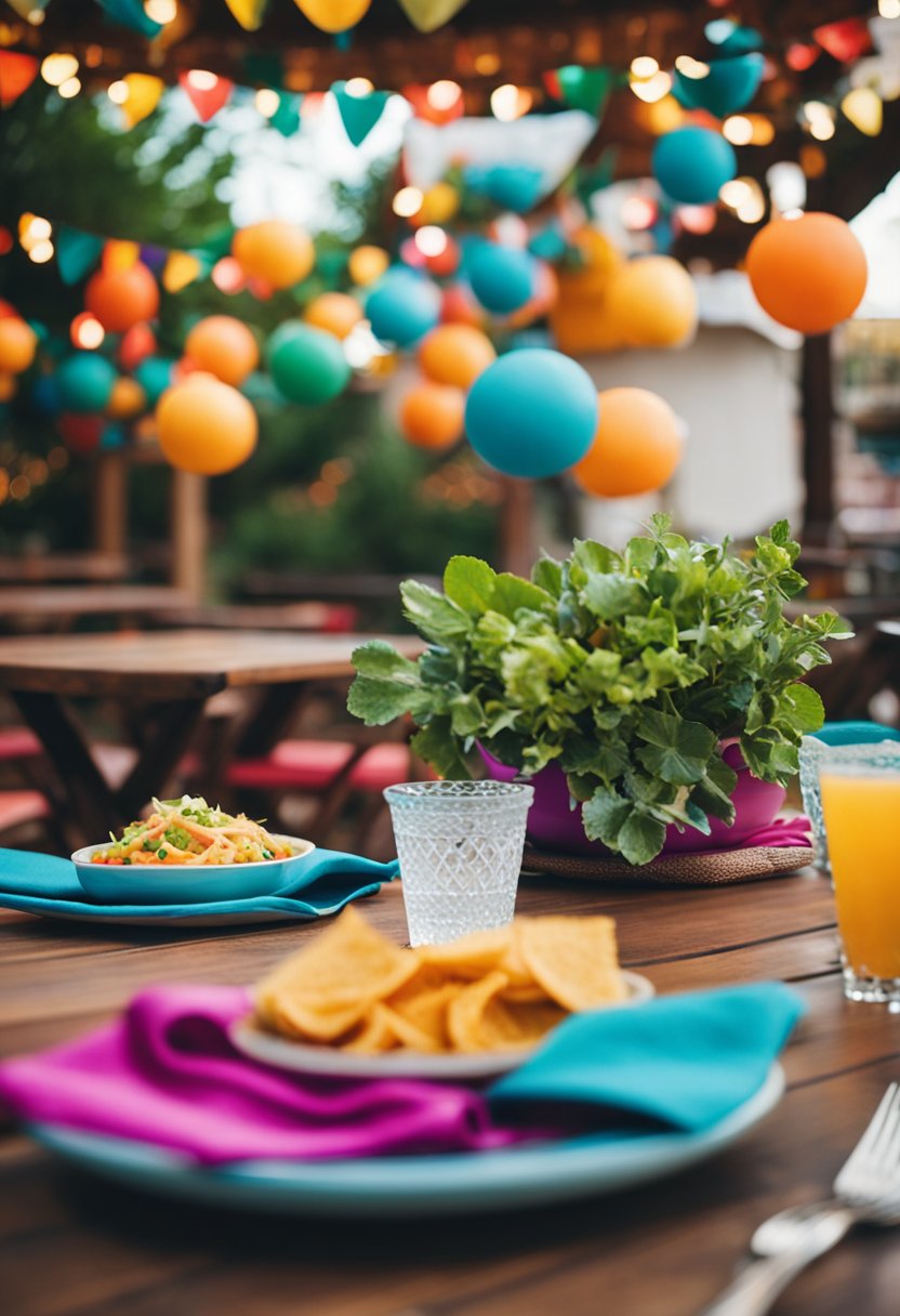 A colorful Tex-Mex restaurant in Waco with a vibrant outdoor patio and festive decor