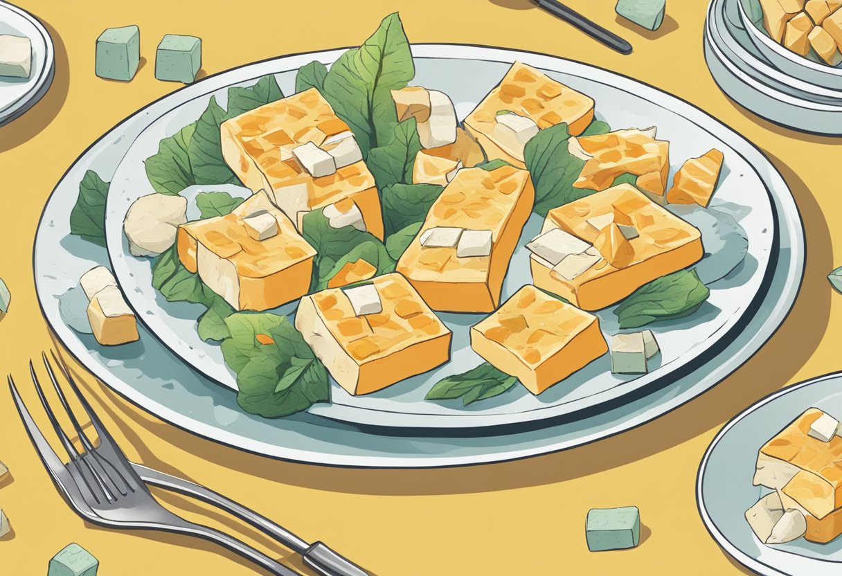 A plate of fish-shaped tofu pieces surrounded by question marks and a bold "Frequently Asked Questions" text