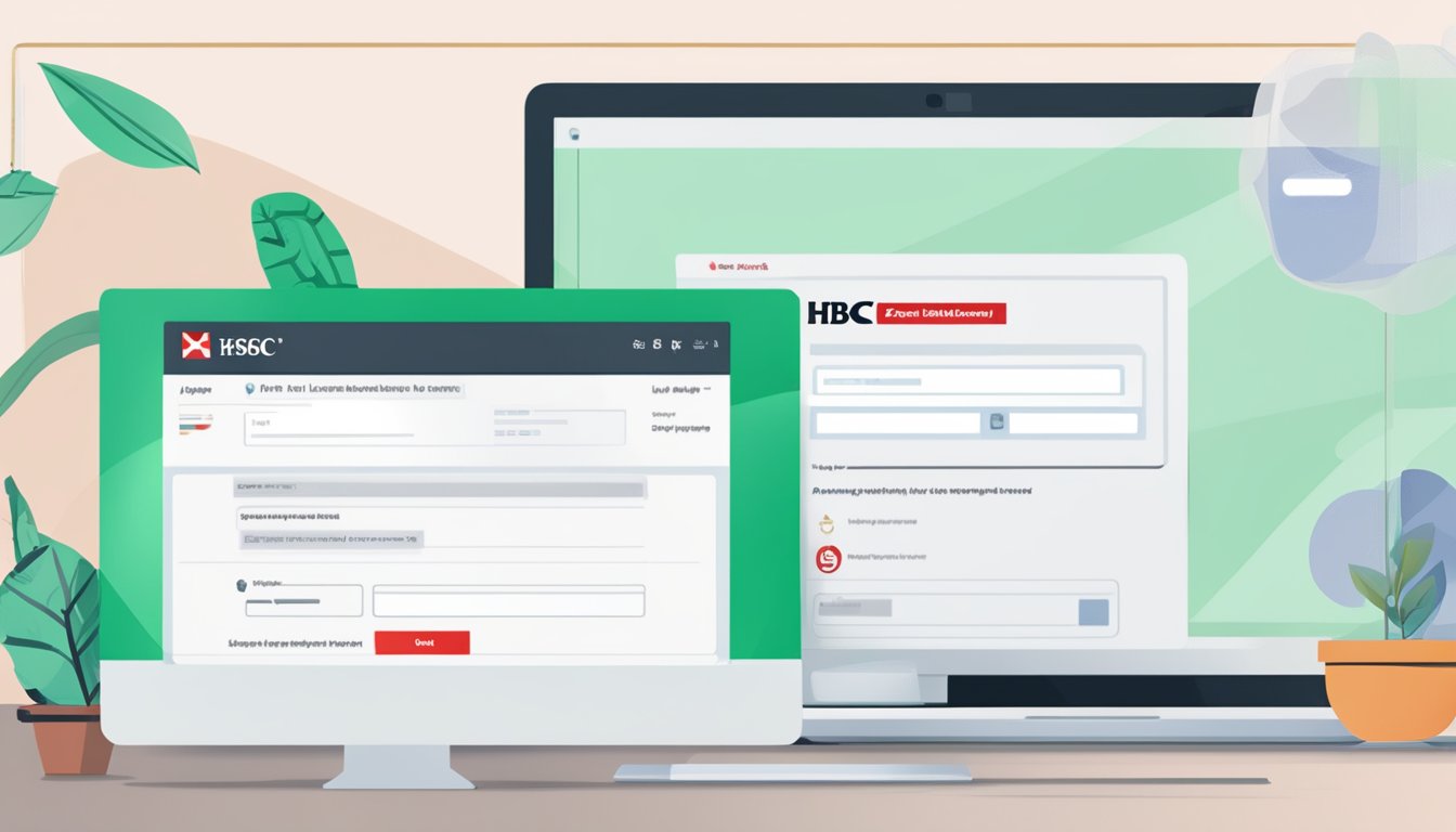 A computer screen displaying the HSBC website with a personal loan application form. A mouse cursor clicks on the "Apply Now" button