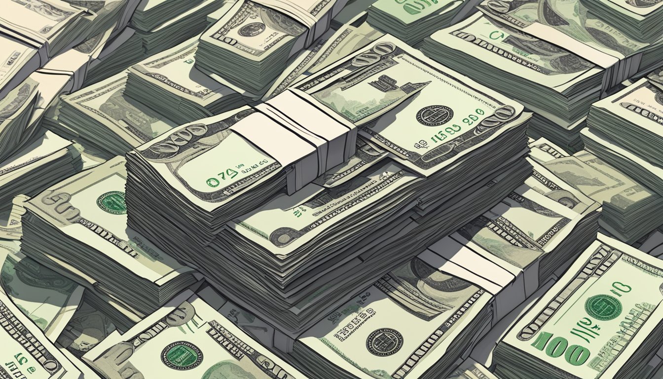 A stack of $100 bills totaling $40,000, surrounded by financial documents and a calculator