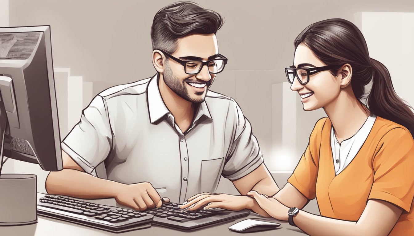 A customer using a computer to pay their ICICI Bank personal loan online