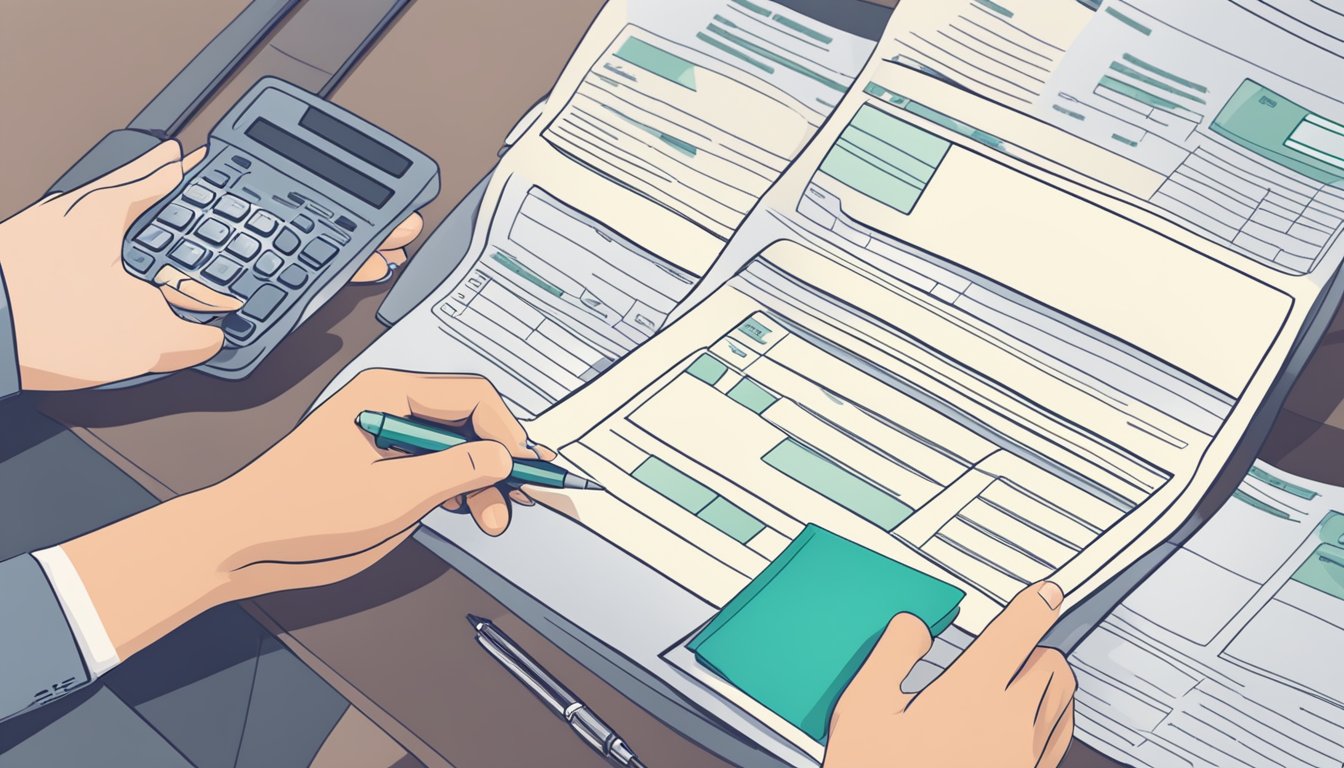 A person filling out a loan application form with required documents and personal information