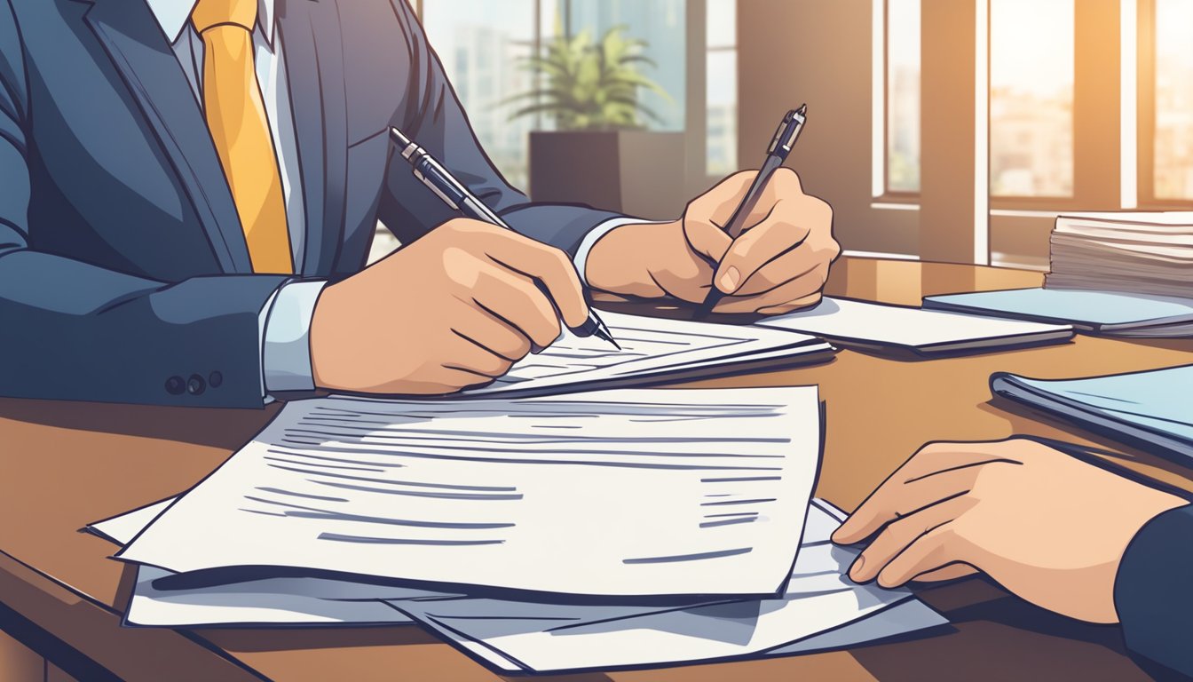 A person signing a personal loan agreement with a pen and paper on a table