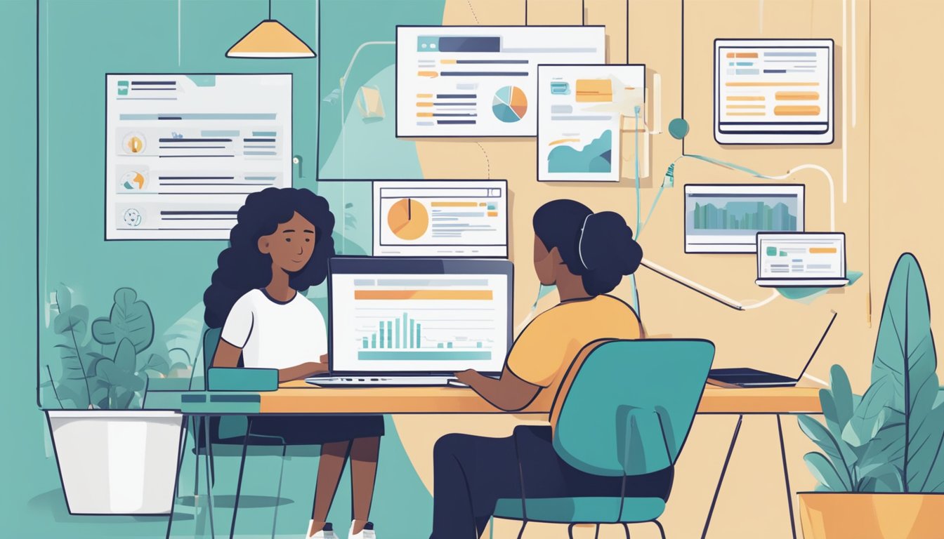 A person sitting at a desk, using a laptop to compare different online lenders for a small personal loan. The screen shows various loan options and interest rates