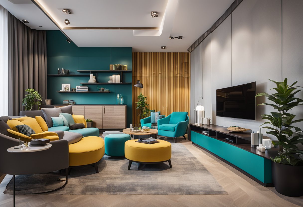 A room with modern furniture and vibrant colors, transformed by Livinci interior design