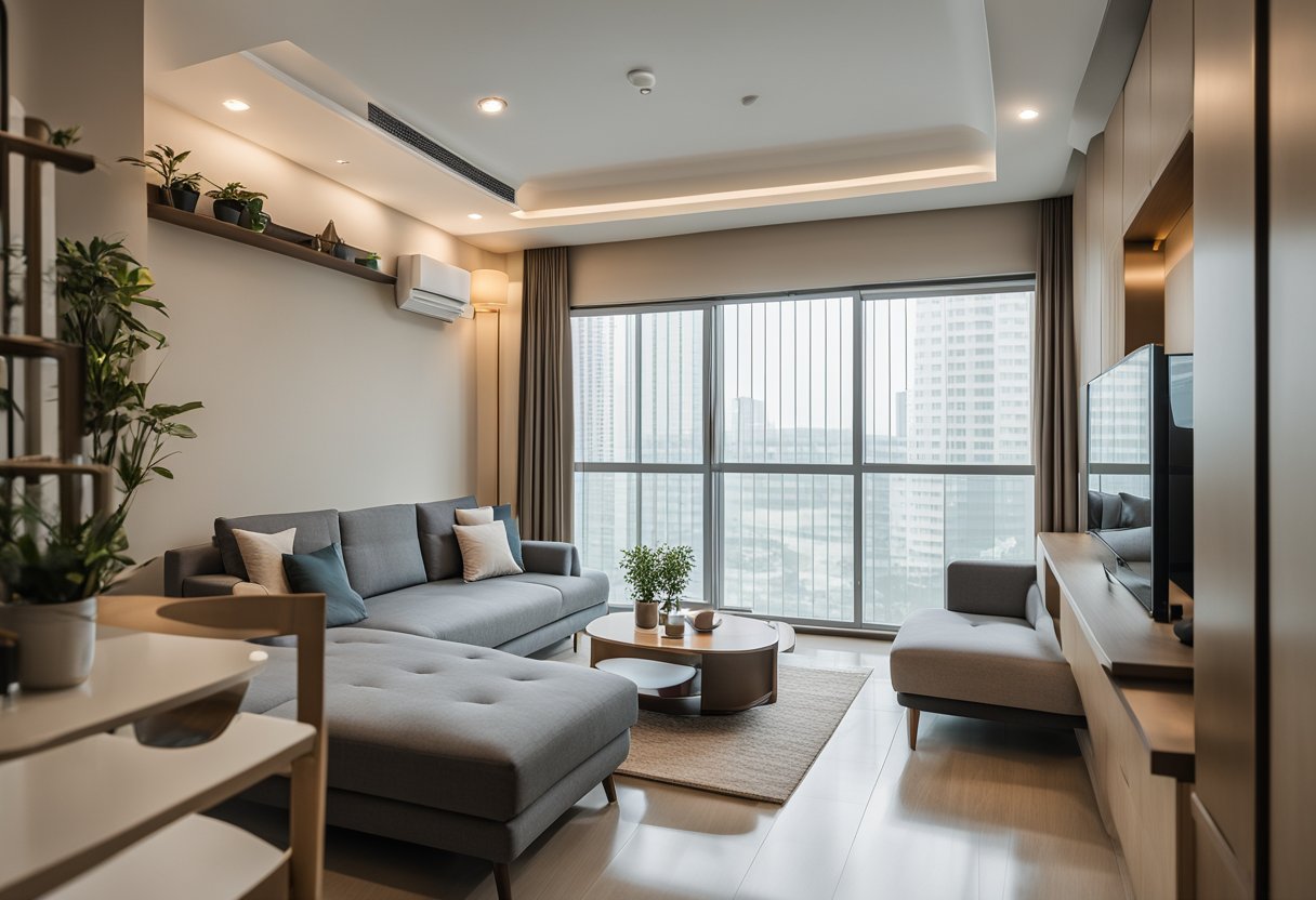 A cozy resale HDB 3-room flat with modern interior design, featuring a neutral color palette, sleek furniture, and plenty of natural light