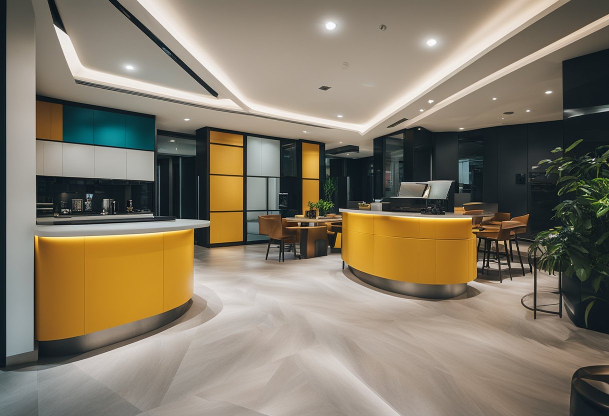 Vibrant colors and textures fill the modern Singaporean interior, blending traditional and contemporary design elements