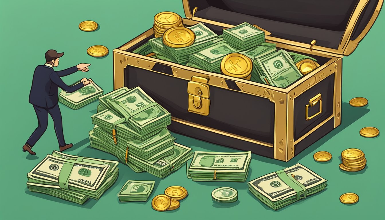 A person unlocks a treasure chest labeled "Bank Personal Loan Promotions," revealing stacks of money and a key to financial success