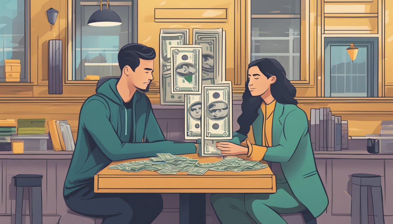 A cash loan and a personal loan stand side by side, each with a question mark hovering above them. The cash loan appears bold and direct, while the personal loan exudes a sense of warmth and personal connection