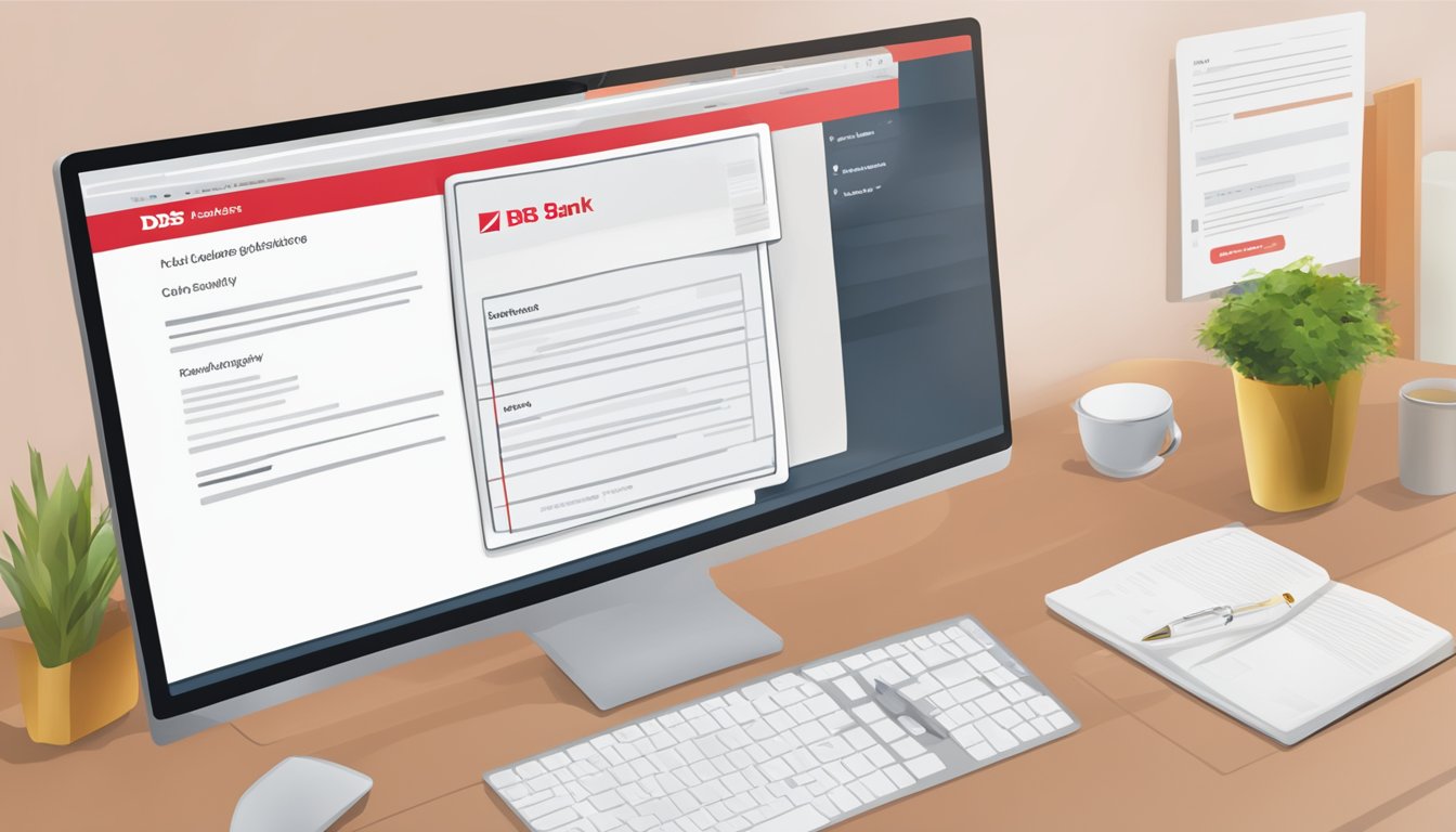 DBS bank logo with a checklist of eligibility criteria for personal loan displayed on a computer screen
