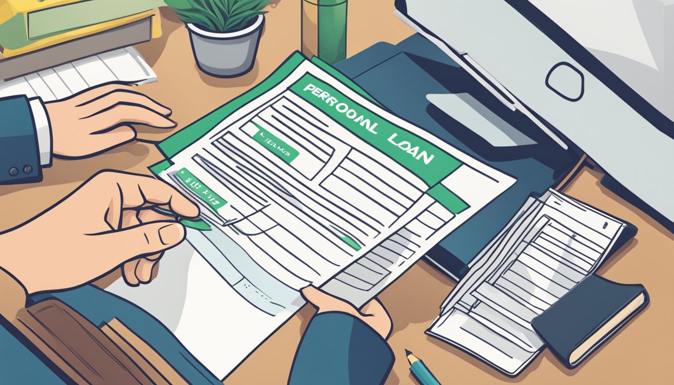 A hand reaches out to grab a personal loan application form from a desk