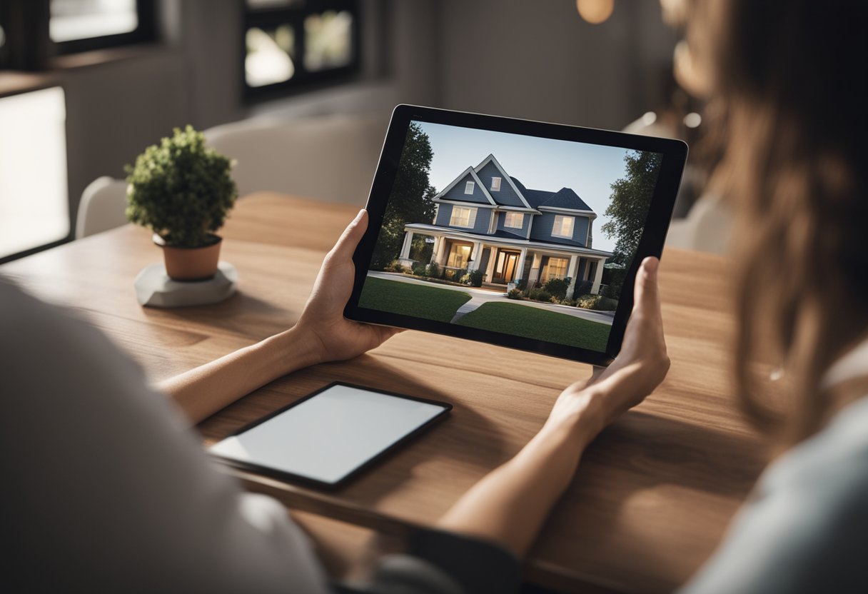 A person using an iPad to design a dream home interior on a budget using 3D software