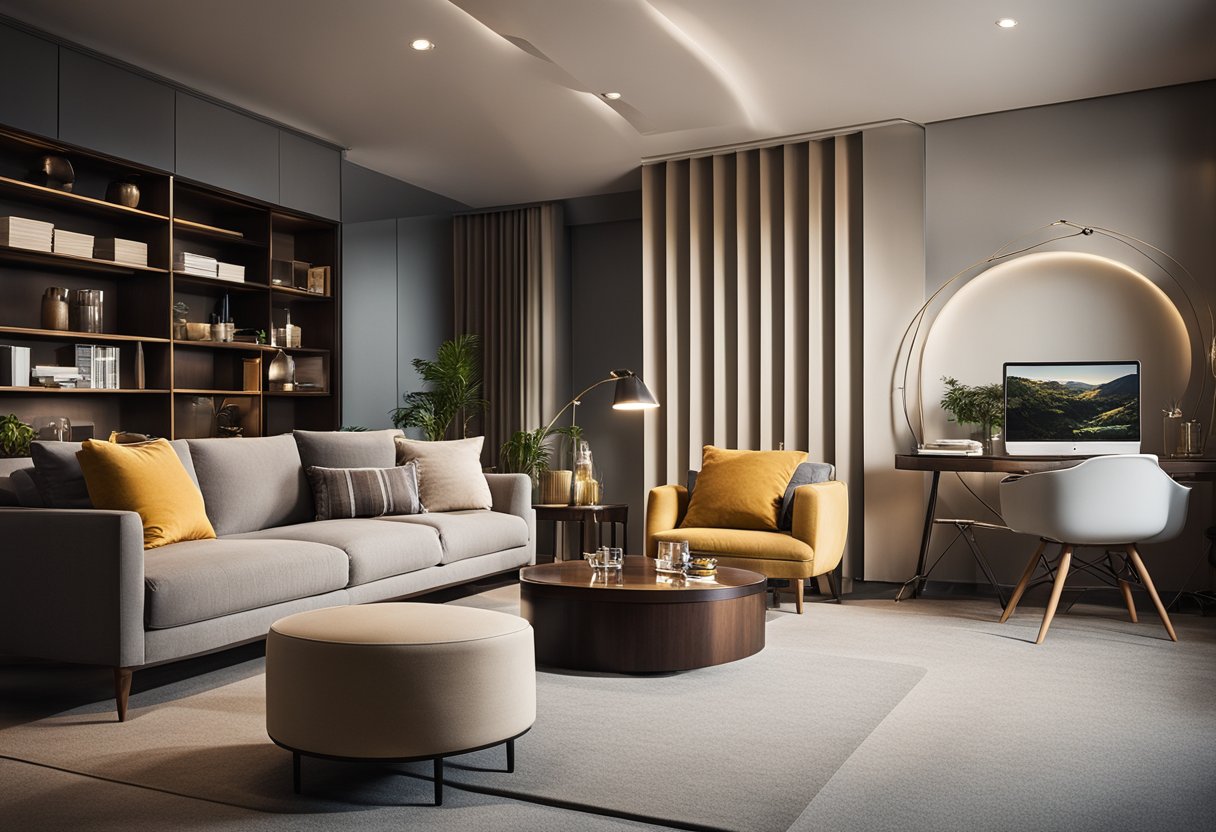 A room with balanced furniture, good lighting, and cohesive color scheme. Clear traffic flow and functional layout. Texture and patterns add visual interest