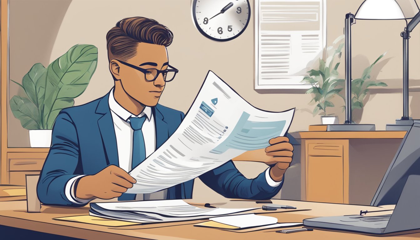 A person sits at a desk, reading a document titled "Understanding Personal Loans." A bank logo is visible on the paper