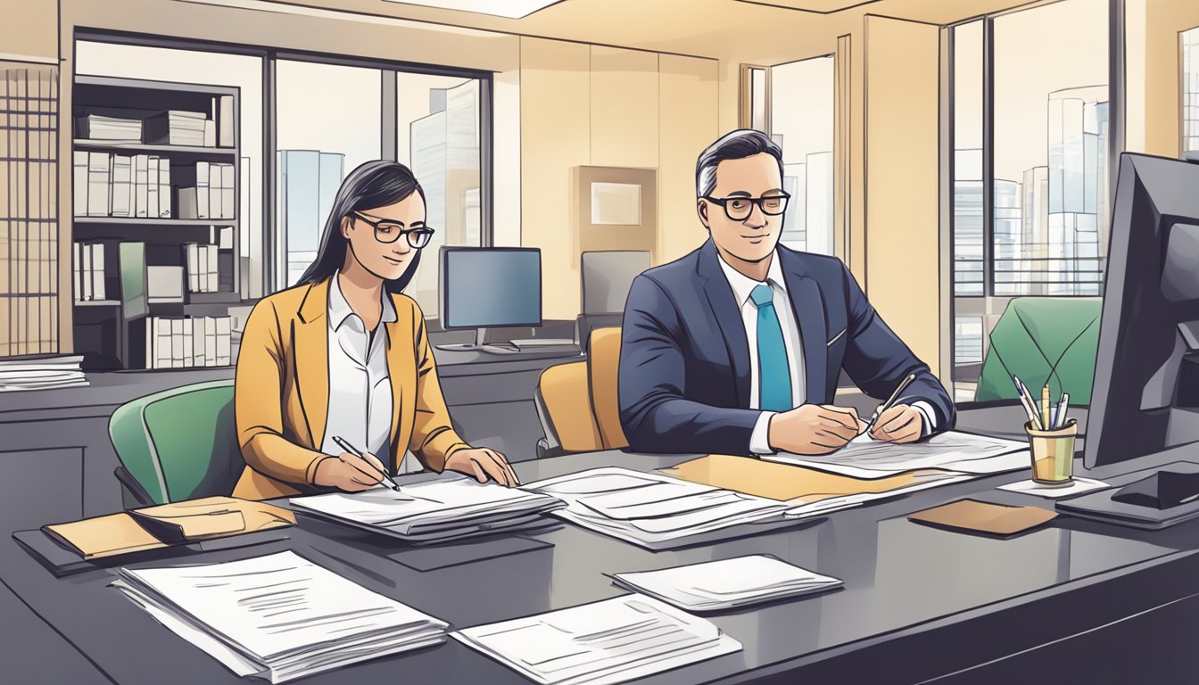 A non-resident signing a personal loan agreement with a bank representative in an office setting