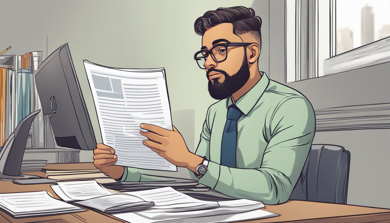 A non-resident sits at a desk, reading a list of frequently asked questions about personal loans. The person appears focused and engaged in the material