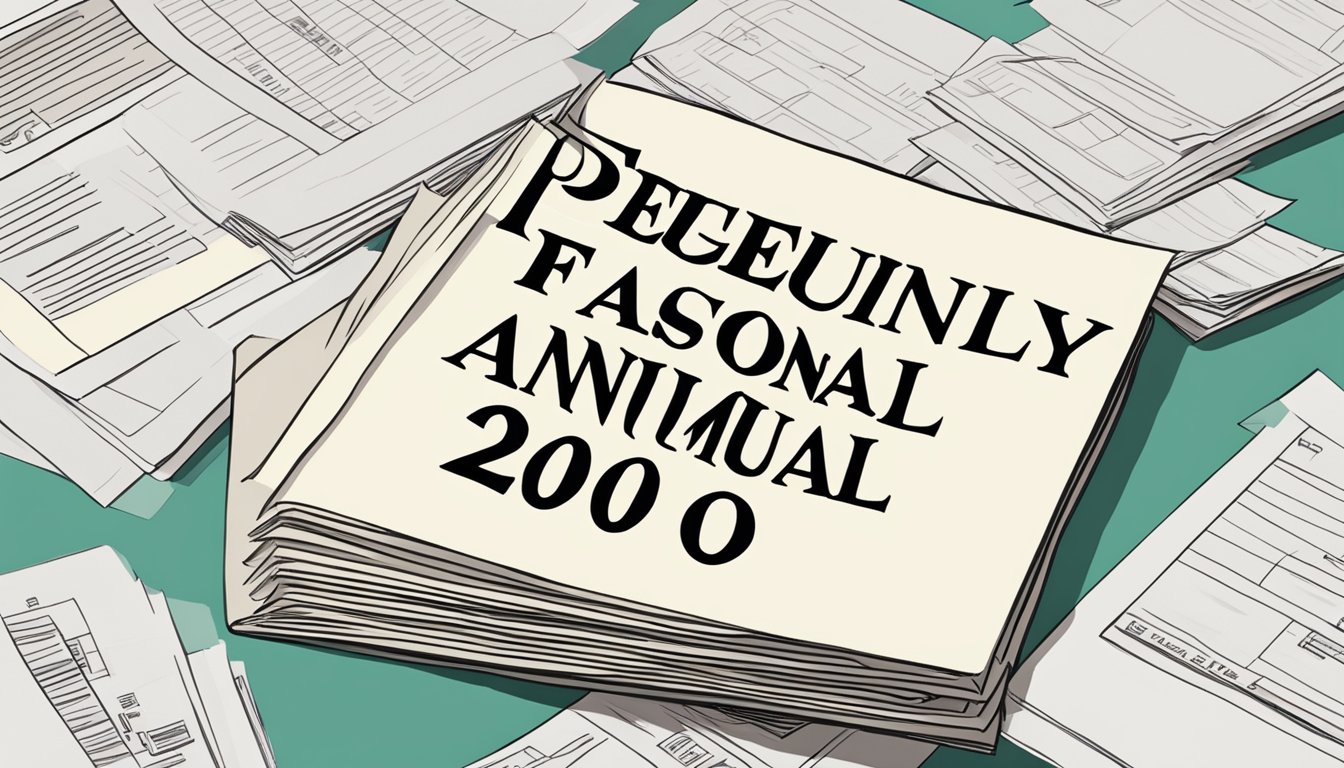 A stack of papers labeled "Frequently Asked Questions" with the words "personal loan annual income 20000" prominently displayed